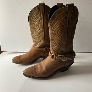 Laredo Western Boot Woman SZ 8M Style# 744 Gold Toe Plate Brown Leather Cowgirl